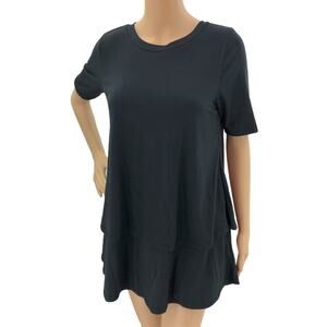 Agnes & Dora XS NWT Baby Black Suede Half Sleeve Tiered Tunic  Top